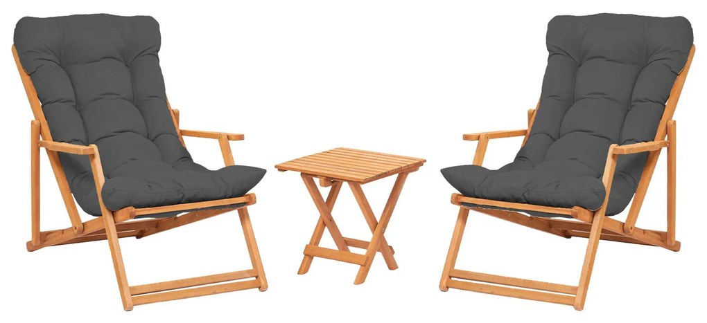 Set 2 poltrone sdraio grigio con tavolino in legno