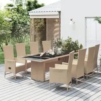 Set da Pranzo da Giardino 9 pz con Cuscini Beige in Polyrattan 3157573