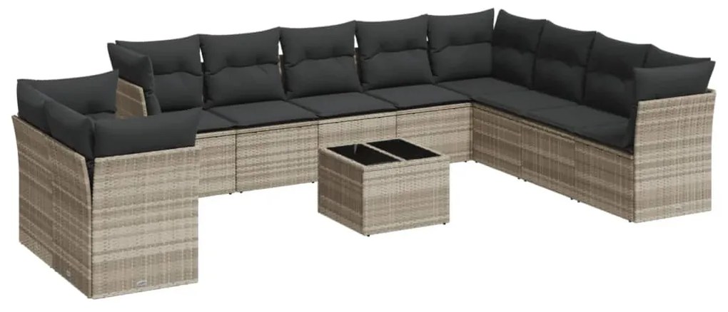 Set divani da giardino 11 pz con cuscini in polyrattan grigio