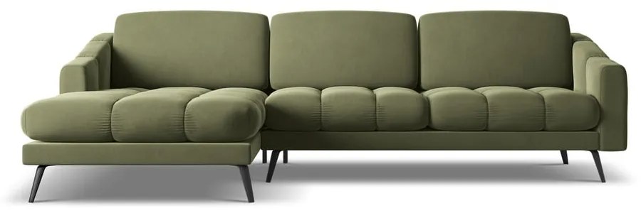 Divano angolare verde (con penisola a sinistra) con rivestimento in velluto Nalu – Makamii