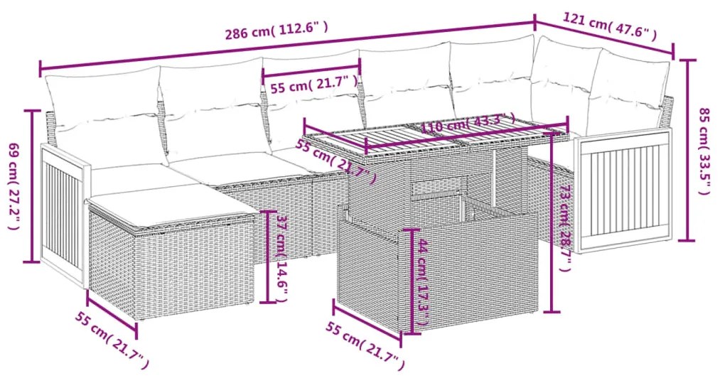 Set Divani da Giardino con Cuscini 8 pz Nero in Polyrattan