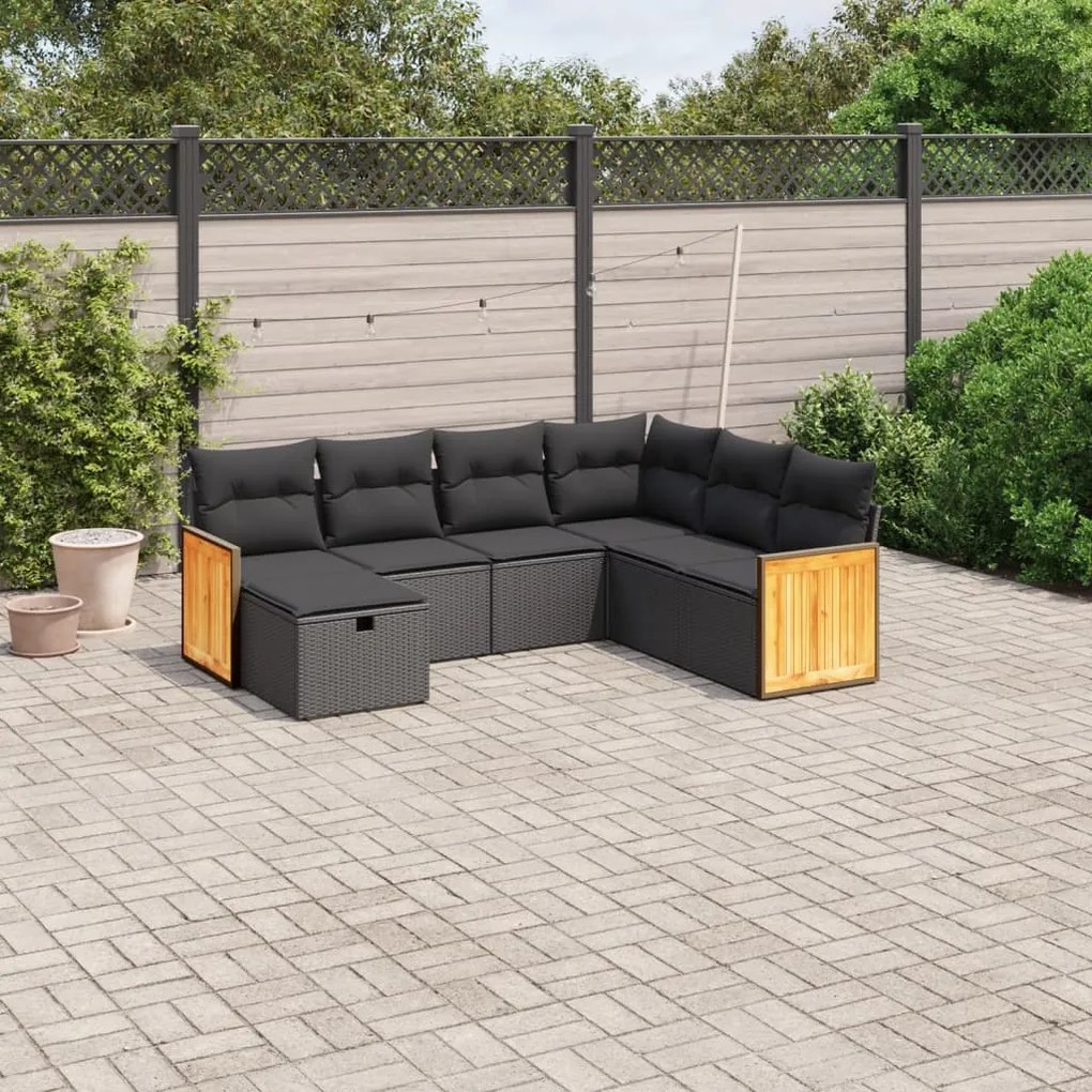 Set Divani da Giardino con Cuscini 7pz Nero Polyrattan