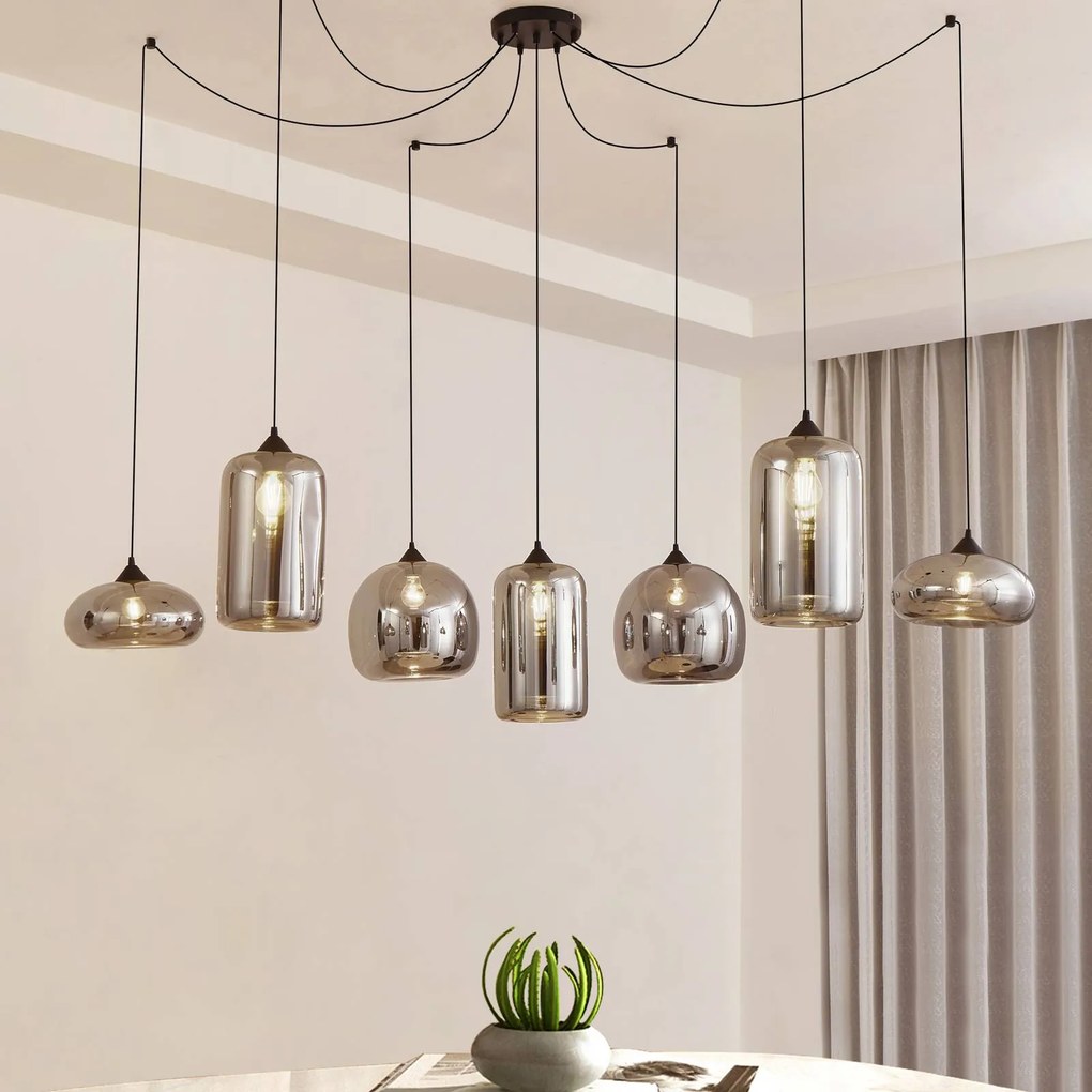 Lampada a sospensione in vetro Marla Lindby, dimmerabile, Nero, Soggiorno / Sala da pranzo, Vetro, Moderno, Lampada a sospensione
