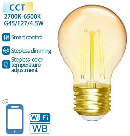 Lampadina LED dimmerabile FILAMENT G45 E27/4,5W/230V 2700-6500K Wi-Fi - Aigostar