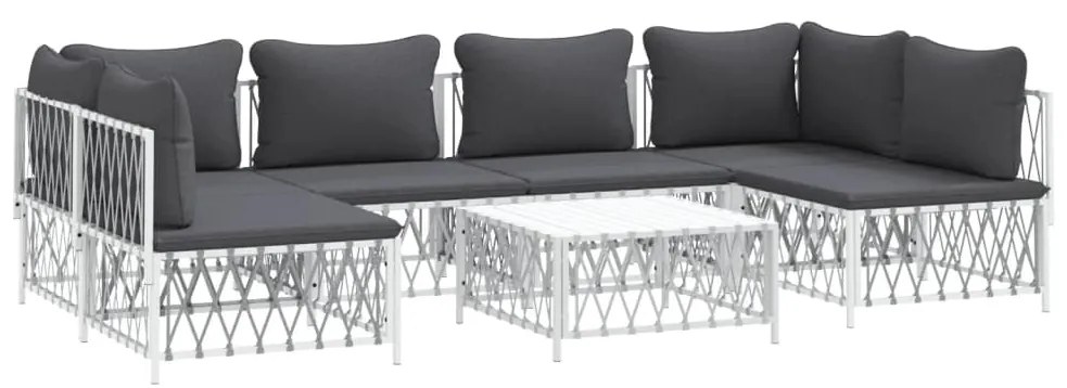 Set salotto da giardino 7 pz con cuscini in acciaio bianco