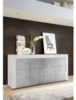 Credenza Moderna, Madia di Design, 4 ante, Bianco Lucido con frontali Beton ZLCEAY-MD4ABE