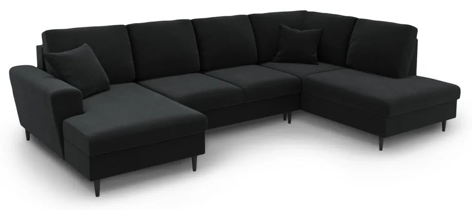 Divano angolare nero allungabile e con contenitore (con penisola a destra/a U) con rivestimento in velluto Kyoto – Cosmopolitan Design