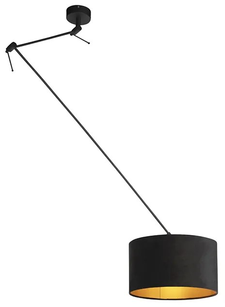 Lampada a sospensione nera con paralume in velluto nero con oro 35 cm - Blitz