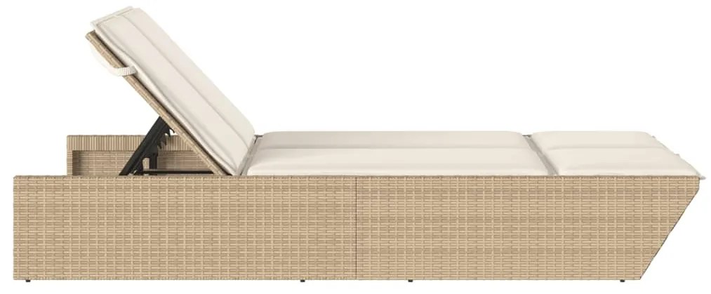 Lettino prendisole con cuscini beige in polyrattan