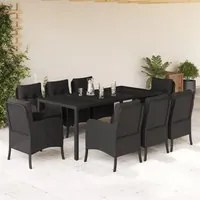 Set da Pranzo da Giardino 9 pz con Cuscini Nero in Polyrattan 3211853