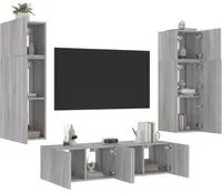 Mobili TV a Muro con LED 6pz Grigio Sonoma Legno Multistrato 3216837