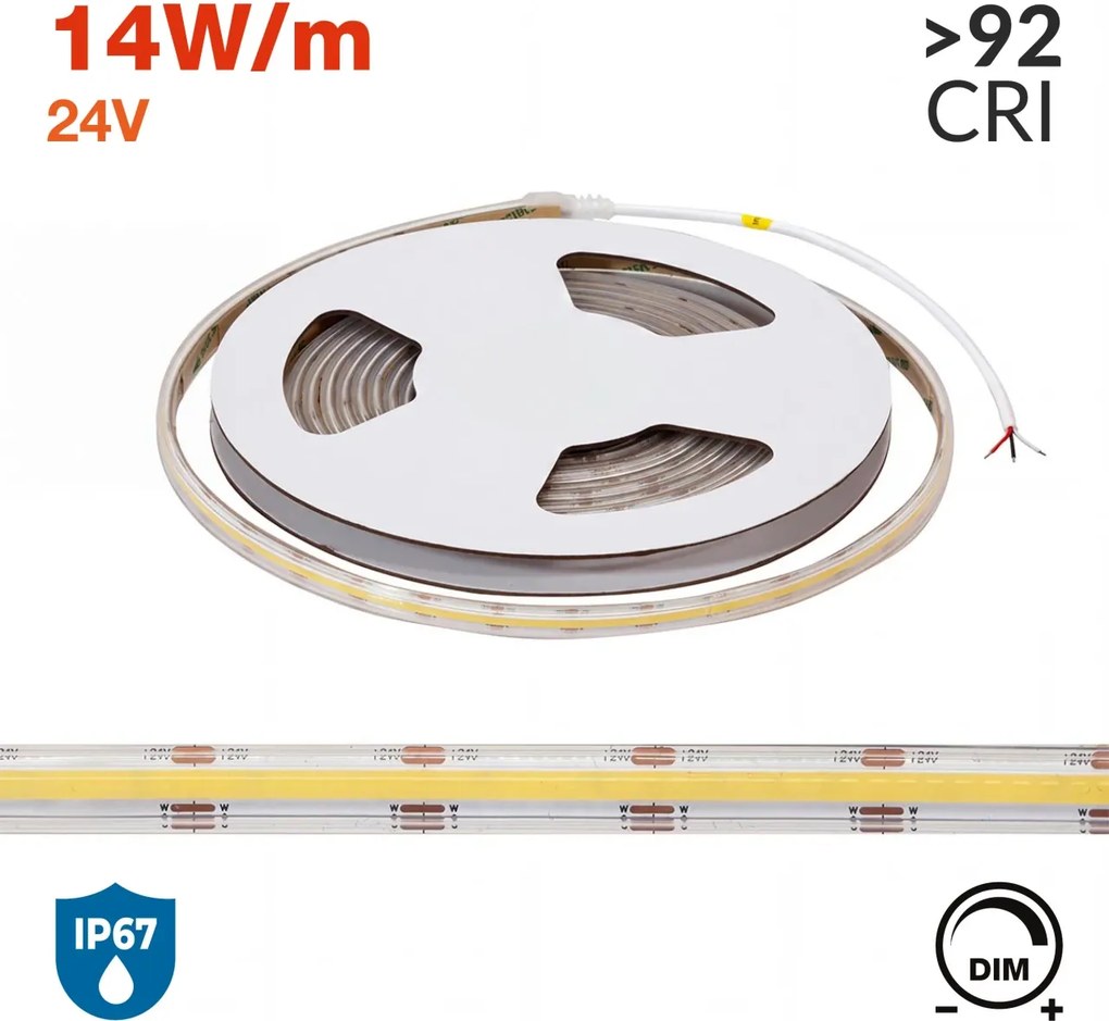 Striscia LED COB CCT Bianco Variabile 24V 14W/m Professionale - IP67 - 5 metri
