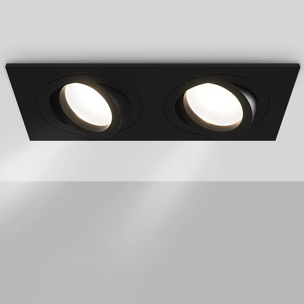 Doppio Faretto Da Incasso Moderno Atom Alluminio Bianco 2 Luci Diffusore Tessile