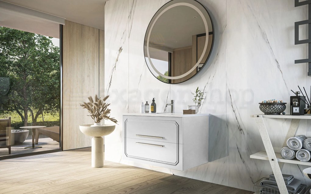 Mobile bagno bianco lucido 100x46 Vienna con lavabo ad incasso e due cassetti rifiniti con maniglie cromo