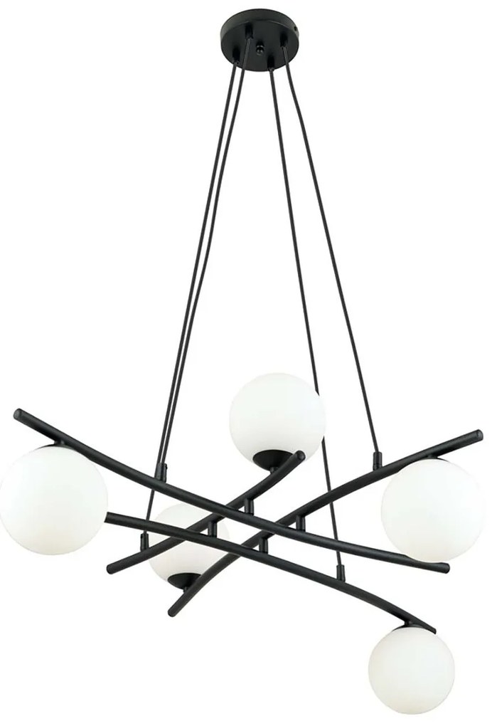 Lampadario Moderno Cadmo Acciaio Nero Bianco 5 Luci E14 Ip20