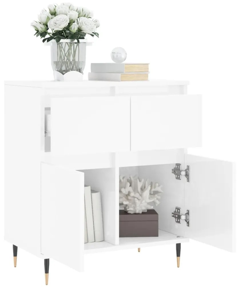 Credenza bianco lucido 60x35x70 cm in legno multistrato