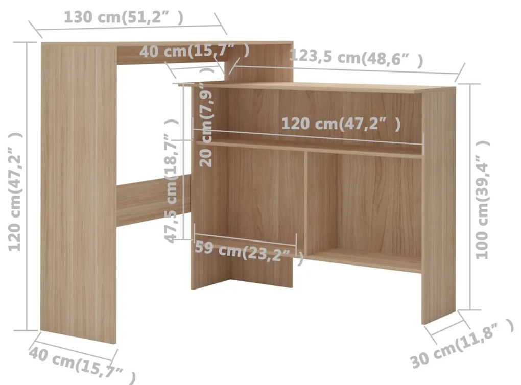 Tavolo da Bar con 2 Piani d'Appoggio Rovere 130x40x120 cm