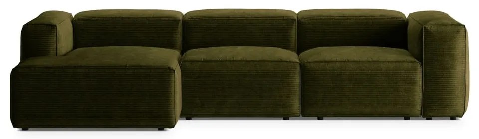 Divano angolare verde (con penisola a sinistra/con chaise lounge) con rivestimento in velluto a coste Bergamo – Cosmopolitan Design