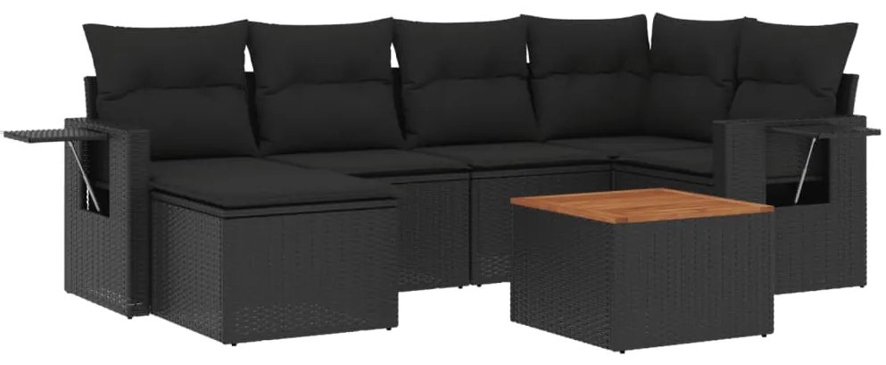 Set divani da giardino con cuscini 7pz nero polyrattan