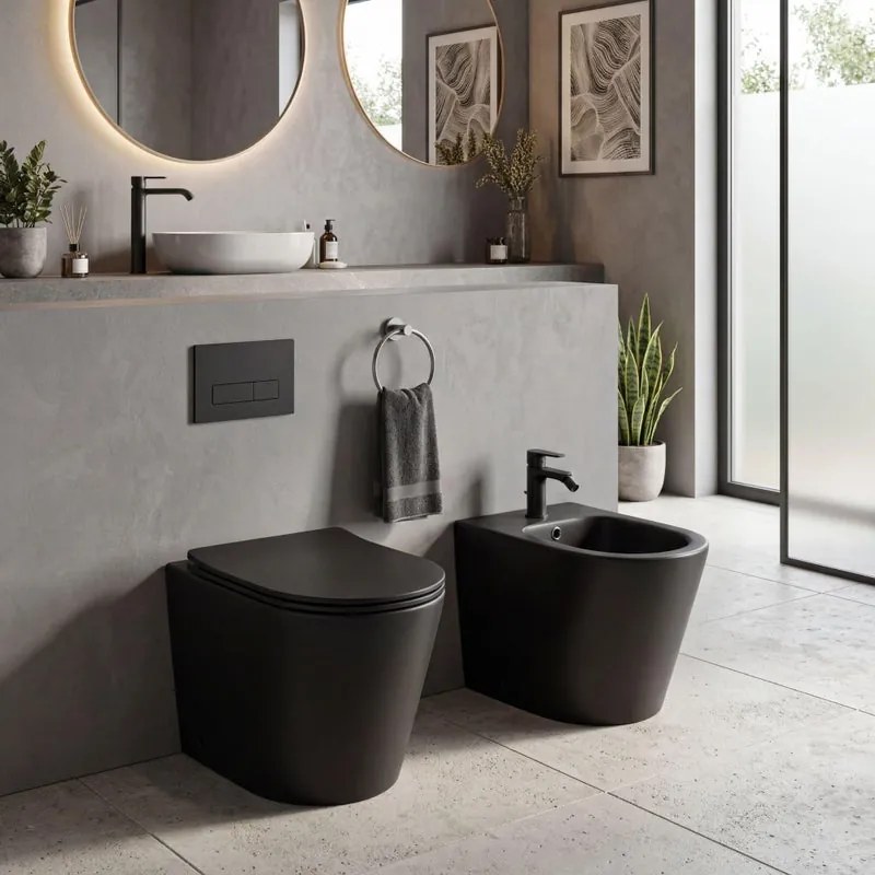 Vaso WC pavimento IDRO BRIC brenta, sedile escluso P 54 x L 37.5 x H 40 cm nero opaco