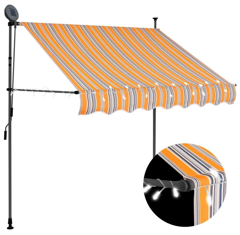 Tenda da Sole Retrattile Manuale con LED 150 cm Gialla e Blu