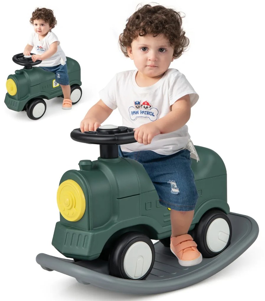 Costway Macchinina a dondolo 3-in-1 per bambini con tavola equilibrio staccabile, Dondolo e monopattino stile treno