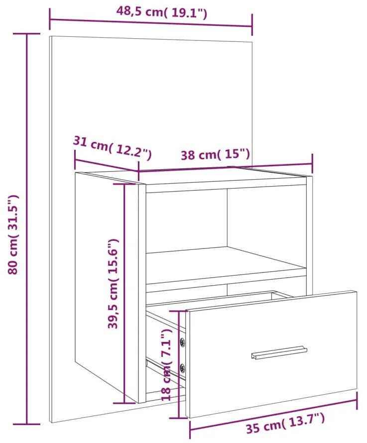 Comodino a Muro Rovere Fumo