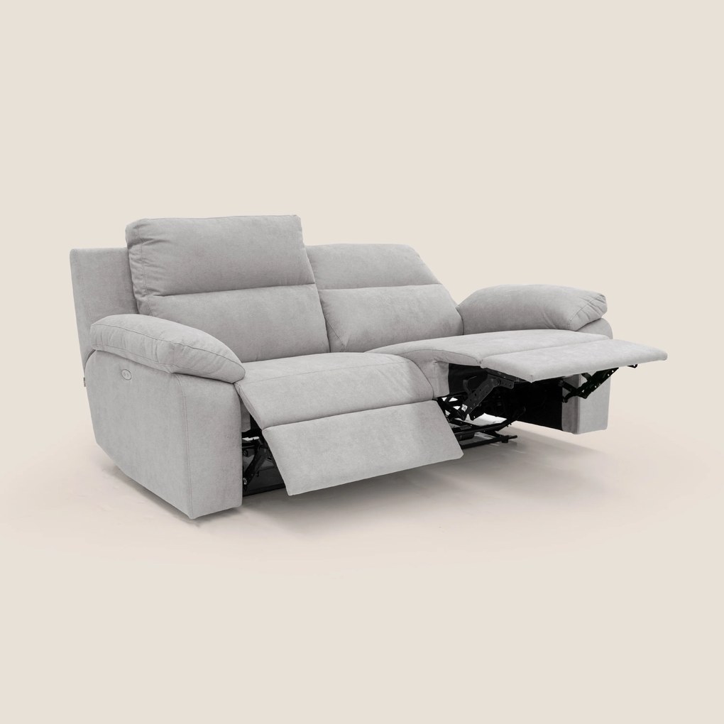 Romeo Divano relax con recliner elettrico in morbido tessuto impermeabile T02 grigio chiaro