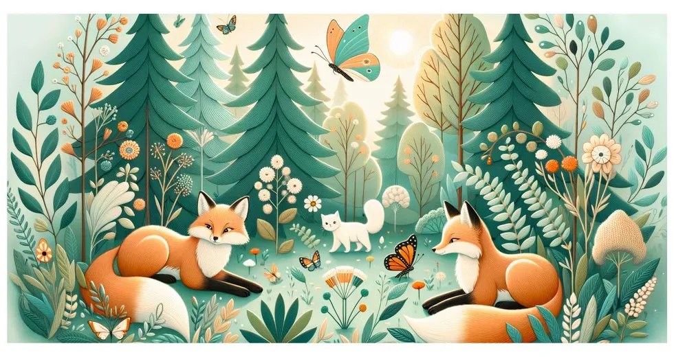 Quadro su tela – Volpi e farfalle nella natura