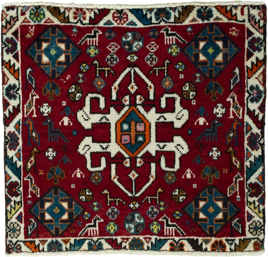 Shiraz Tappeto 60 x 60 Rosso (Iran) Annodato A Mano