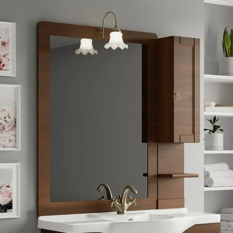Mobile bagno a terra 105 cm noce con specchio lampada e pensile Romantica