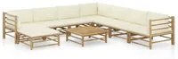 Set Divani da Giardino 9 pz con Cuscini Bianco Crema in Bamb cod mxl 40746