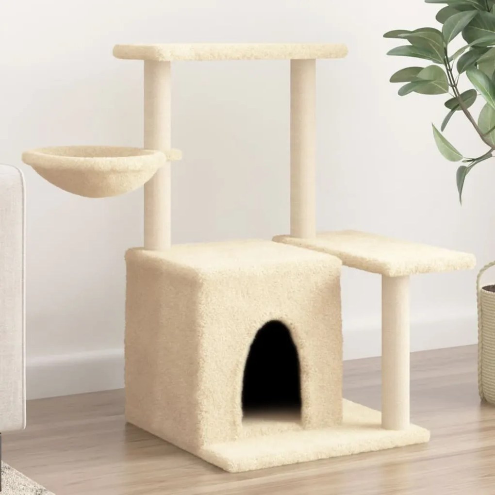 Albero per gatti con tiragraffi in sisal crema 83 cm