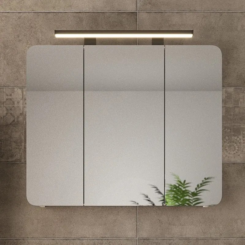Kamalu - Specchio bagno contenitore 85 cm con faretto LED | LAC-ARES-85
