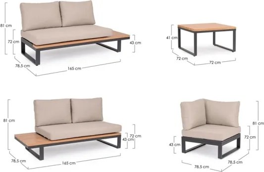 Salotto Angolare In Alluminio Con Cuscini E Tavolino Zelmar Antracite Bizzotto