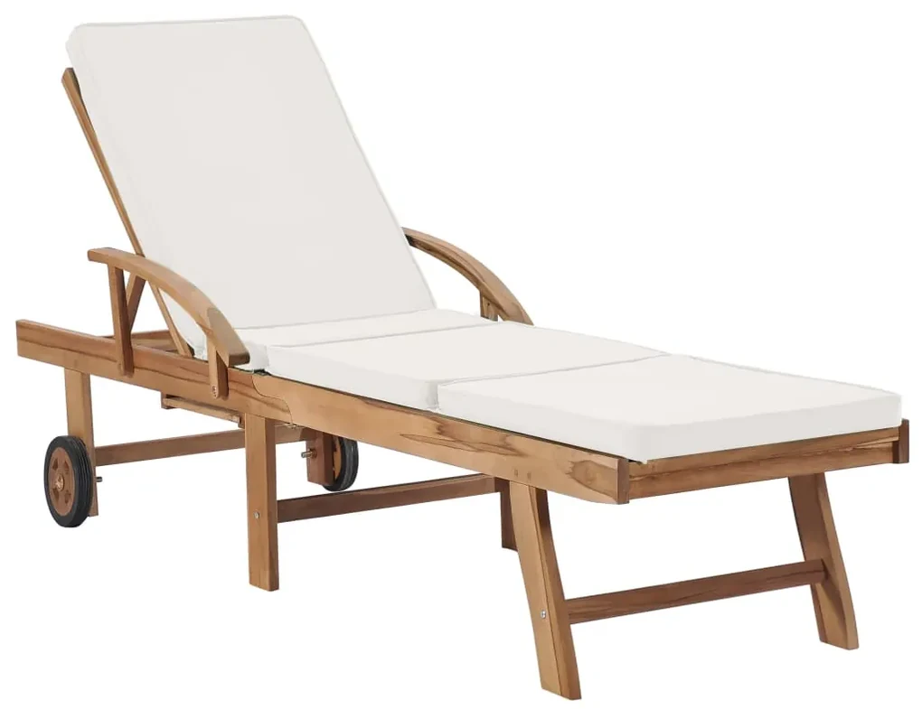 Lettini prendisole con cuscini 2 pz in legno di teak crema