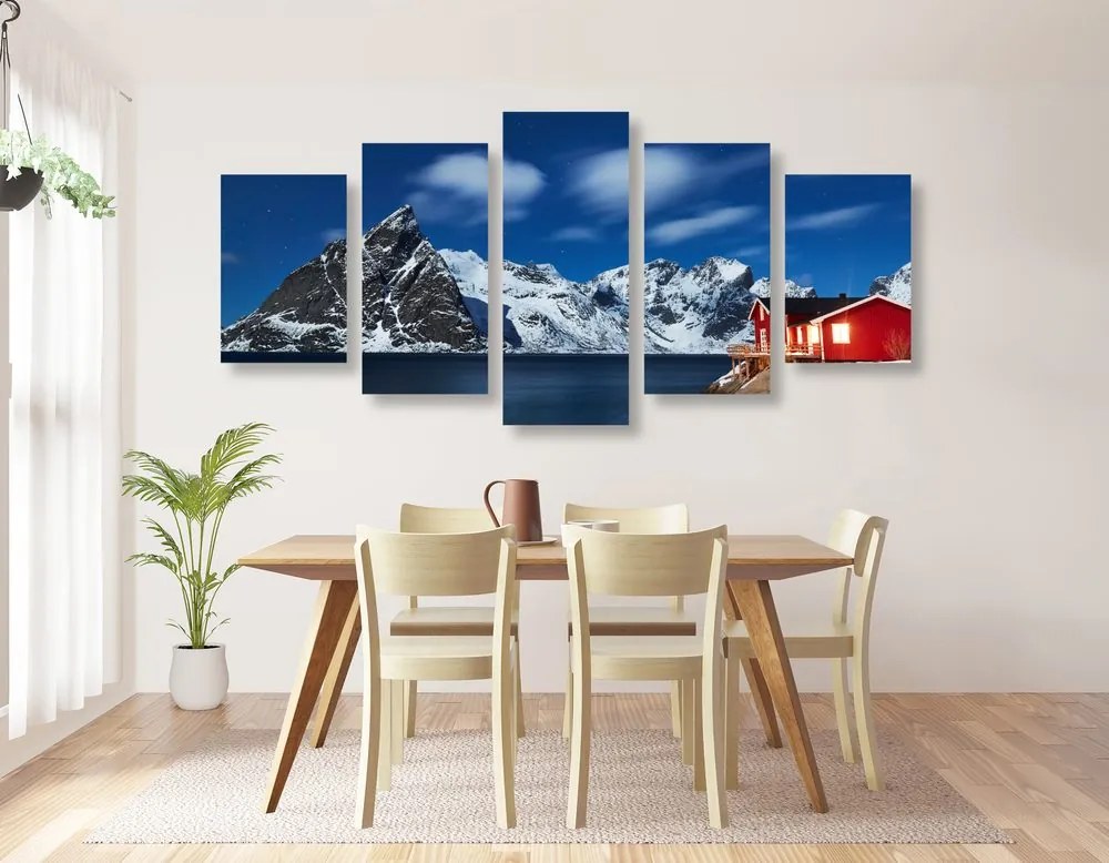 Quadri 5 pezzi – Paesaggio notturno in Norvegia