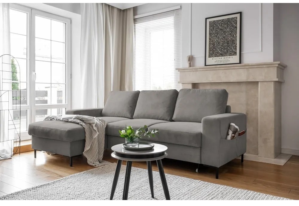 Divano letto in velluto a coste grigio (angolo sinistro) Lofty Lilly - Miuform