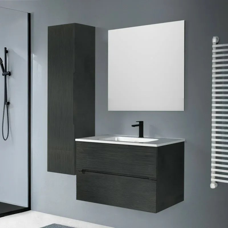 Mobile bagno sospeso 80 lava cannettato 2 cassetti lavabo e specchio Rigo
