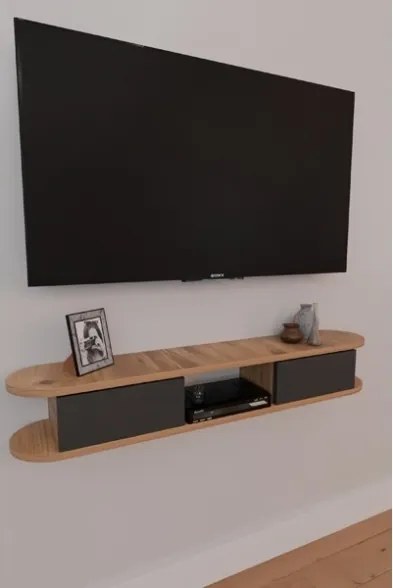 Mobile TV Sospeso 120x20x18 cm 2 Ante E Vano A Giorno Omega Rovere E Antracite