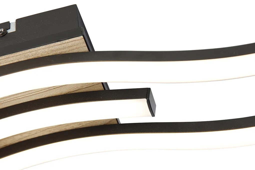 Plafoniera di design nera con legno incl. LED 3 luci - Vanesa