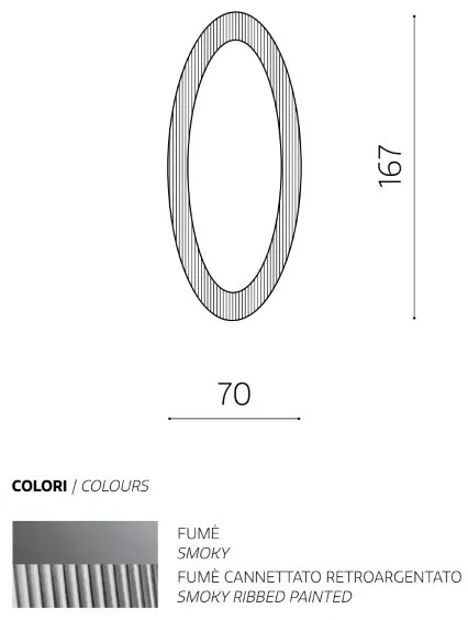 Specchio ovale ENEA con cornice cannettata Fumč 70x167 cm