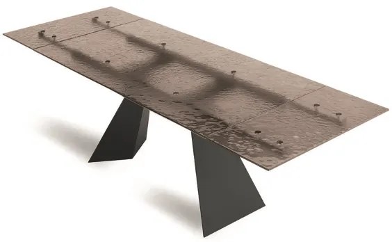 Tavolo allungabile 240 cm WATERS base in metallo Nero e piano in vetro Bronzo