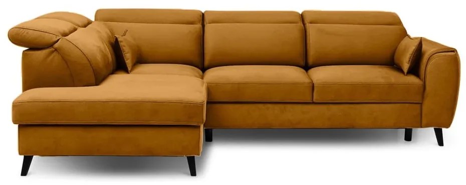 Divano angolare giallo allungabile/con contenitore (con penisola a sinistra/a L) e rivestimento in velluto Noble – ELTAP