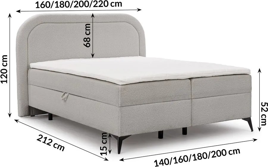 Letto boxspring grigio chiaro con contenitore 160x200 cm Ornes – Ropez