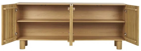 Credenza design in legno chiaro massello di rovere con incisioni 4 ante L180 cm GOSHI