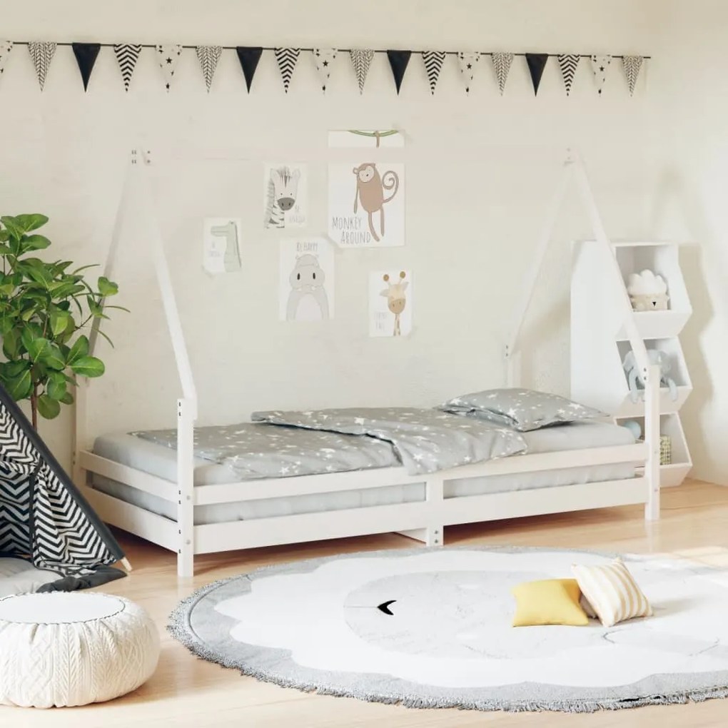 Giroletto Per Bambini Bianco 90x190cm İn Legno Massello Di Pino /