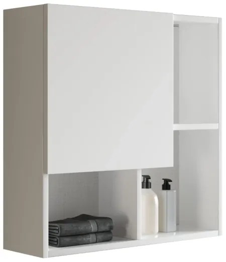 Pensile multiuso AURA con anta e vani a giorno Bianco Lucido 70X70 cm