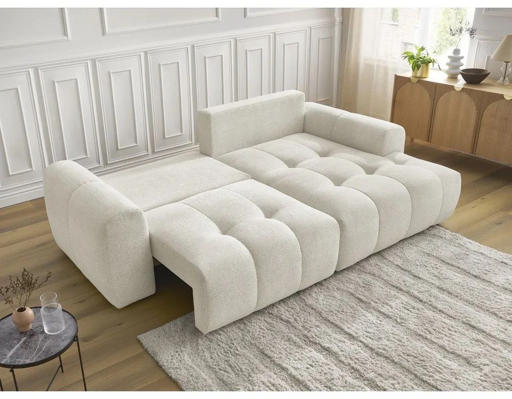 Divano angolare bianco allungabile/con contenitore (con penisola a destra/con chaise lounge) con rivestimento in ciniglia Roxelane – Bobochic Paris