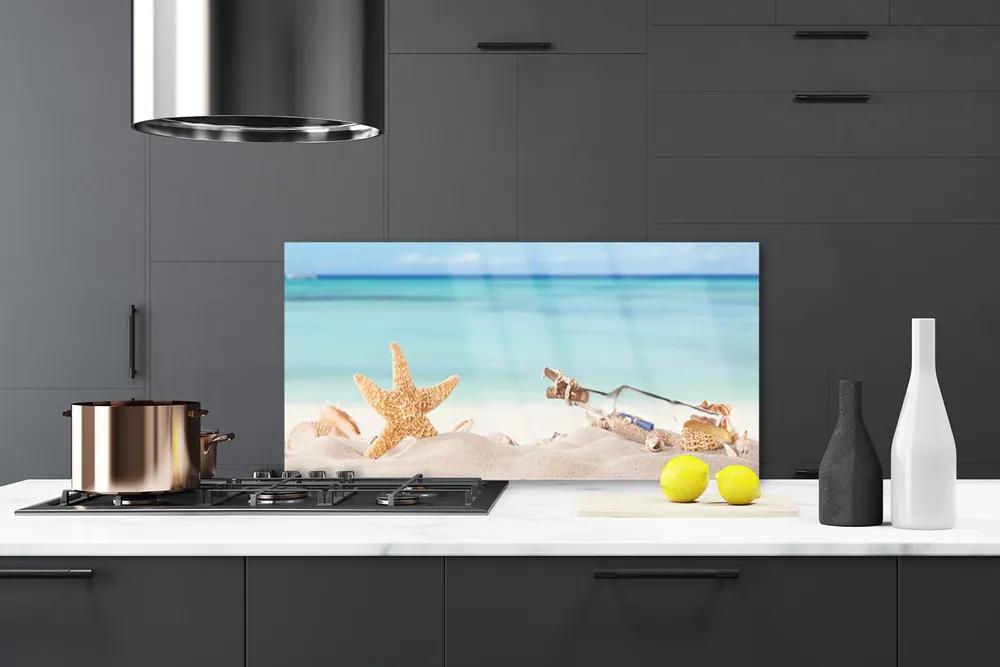 Pannello paraschizzi cucina Spiaggia di conchiglie di stelle marine 100x50 cm